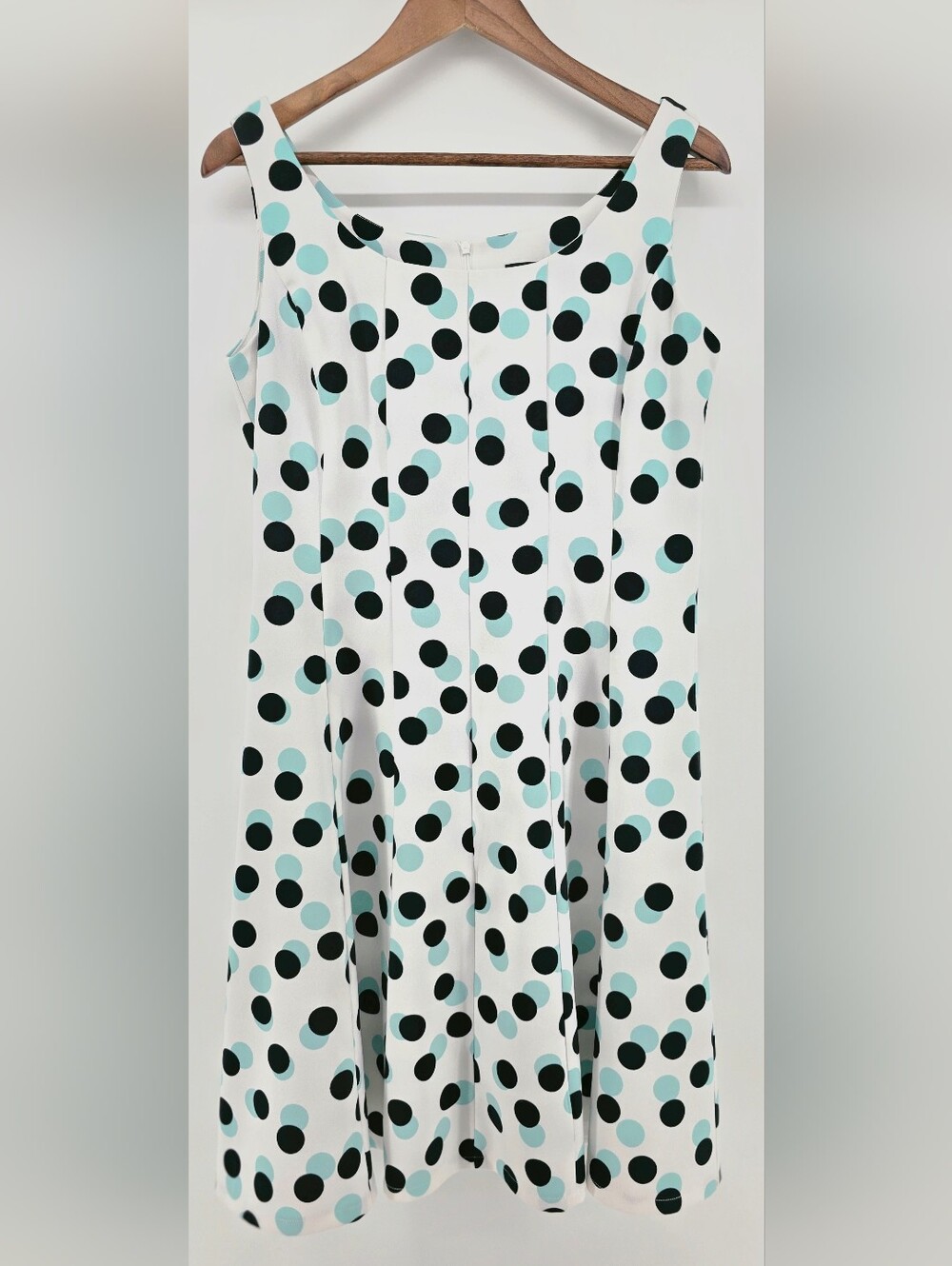 Ronni Nicole White Fit & Flare Aqua & Black Polka Dot Dress Retro Chic β Size 10 - Picture 5 of 16